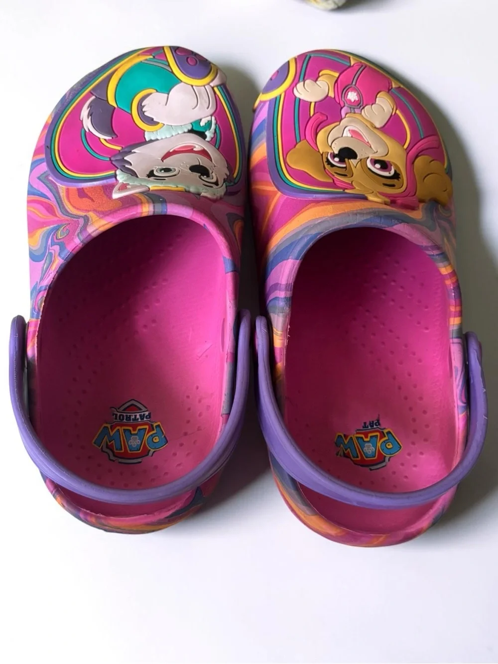 Paw Patrol Skye Everest Girls Clogs Size 11/12 Pink Purple Rainbow Tie Dye Shoe